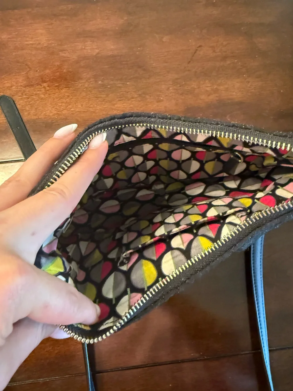Vera Bradley Black Crossbody with Multicolor Geometric Lining